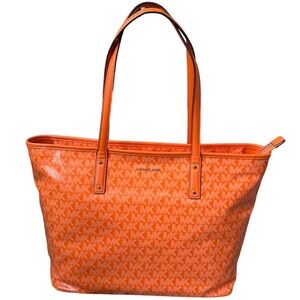 Michael Kors Signature Carter Large Top Zip Tote Bag  Orange BRAN Nee